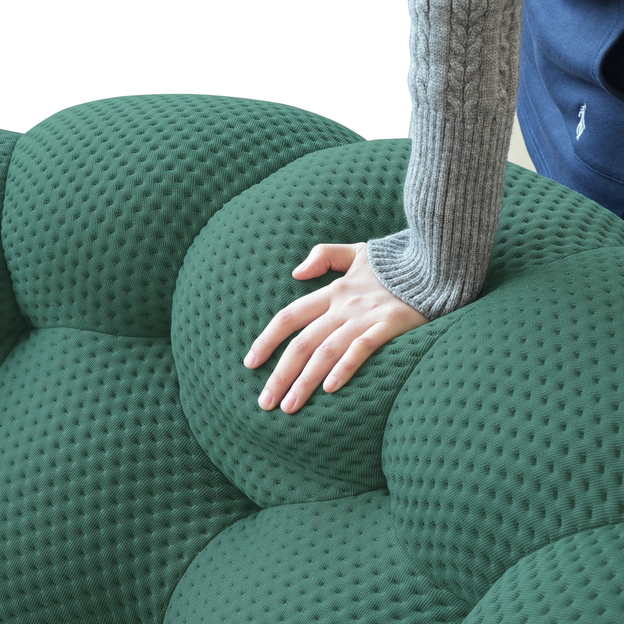 98.43'' Comfortable Curved Couch 3D Honeycomb Shape Mesh Fabric Bean Bag Sofa for Living Room Apartment Small Space - 3 Seater
