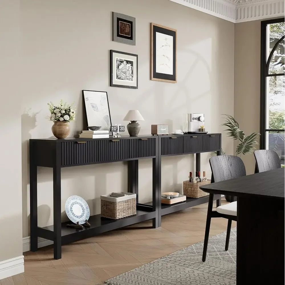 Stylish Wooden Sofa Table with Storage for Entryway, Hallway, and Living Room in Black