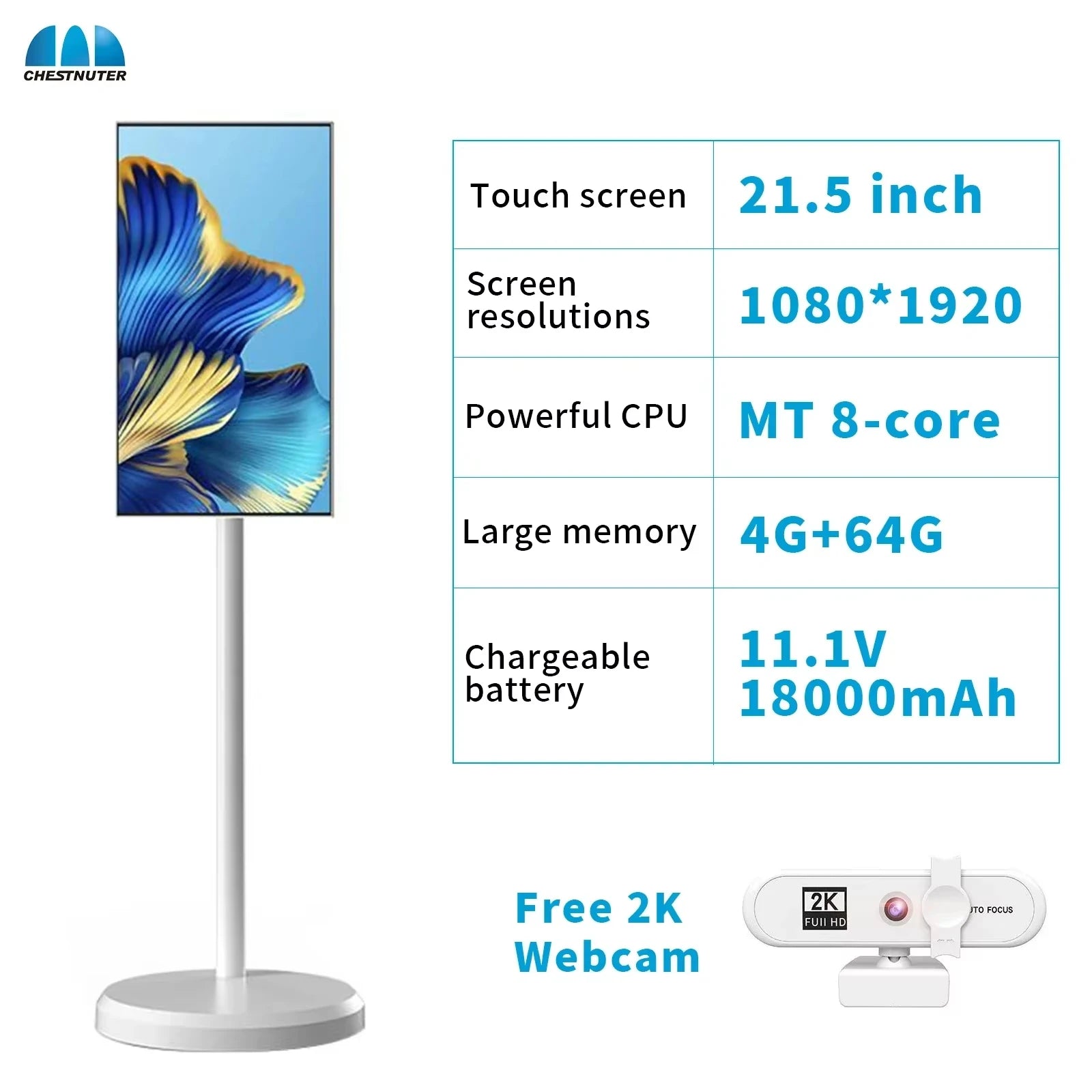 Touchscreen 21.5 Inch 4K Smart TV with Stand