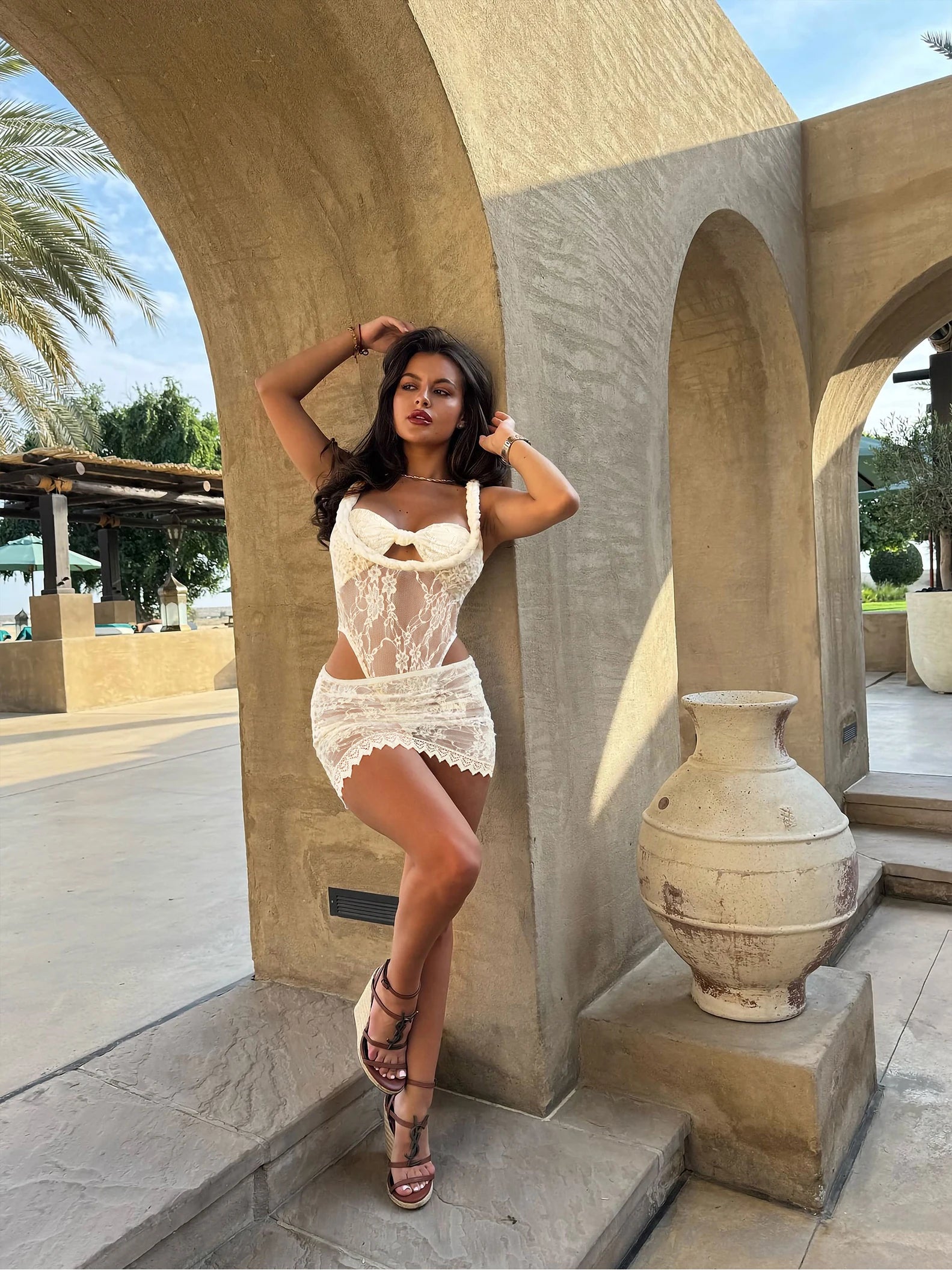 Buckle Off Shoulder Bikini With Skirt