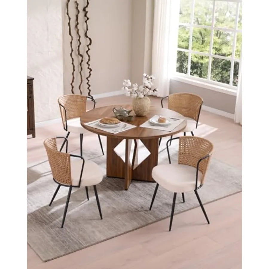 Rattan Dining Chairs Set of 4 - Farmhouse Upholstered Cane Back Kitchen Chair