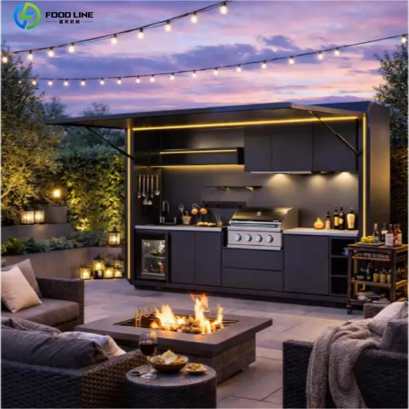 Outdoor kitchen shed, Weatherproof Modular Outdoor Kitchen with Barbecue and Sink for Garden Spaces