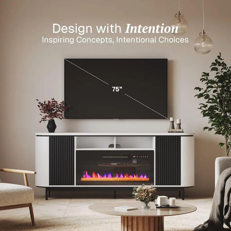 76-inch Curved Profile TV Stand with 36-inch Electric Fireplace