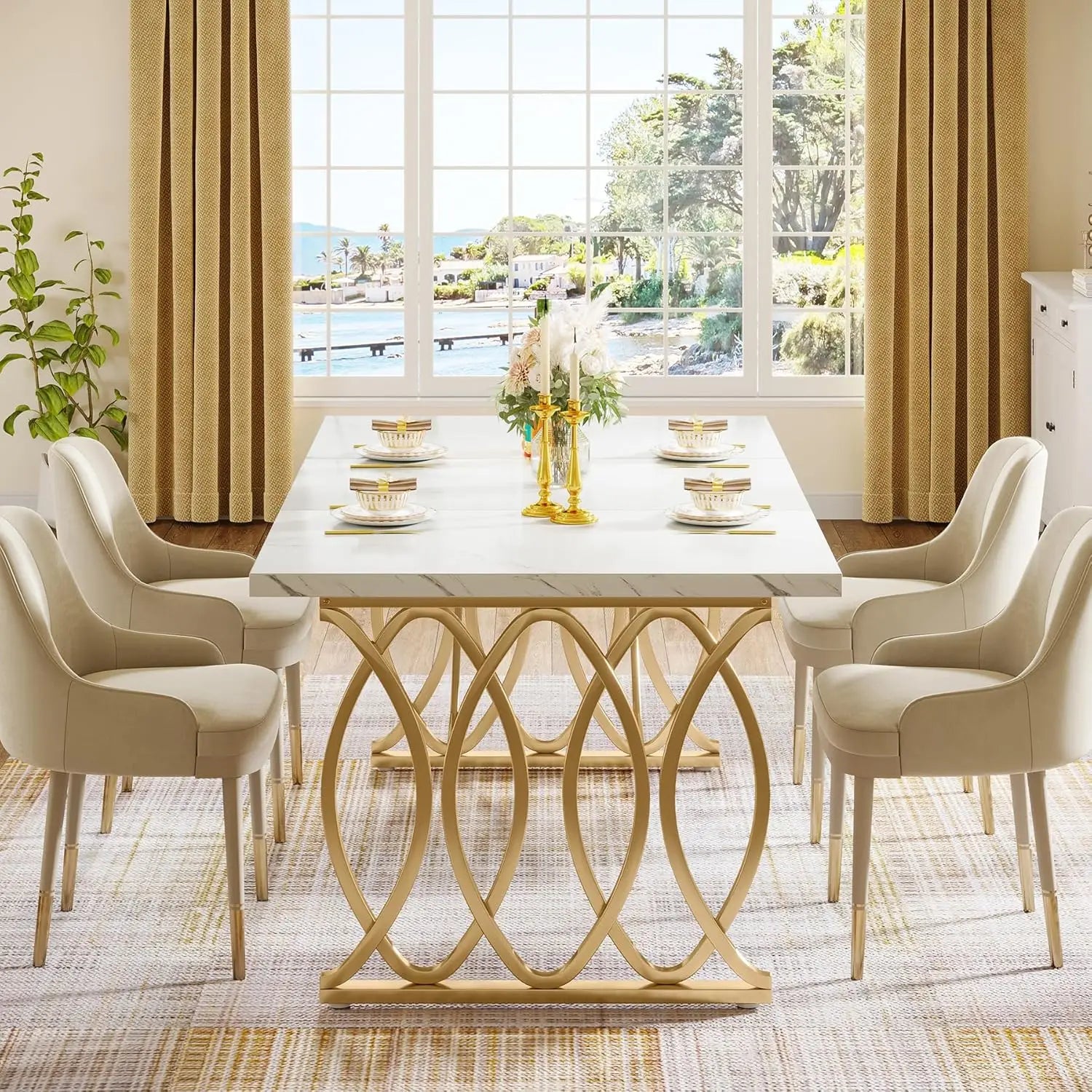 Modern Dining Table,Kitchen Table, Unique Rectangular Dinner Table