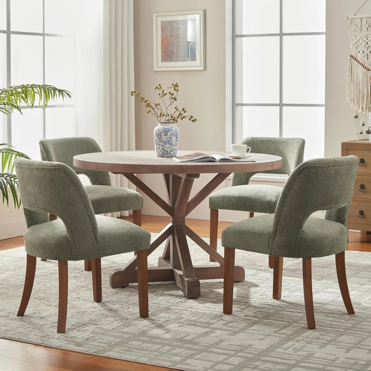 Wooden Upholstered Dining Chairs Set of 4