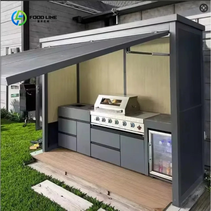 Outdoor kitchen shed, Weatherproof Modular Outdoor Kitchen with Barbecue and Sink for Garden Spaces