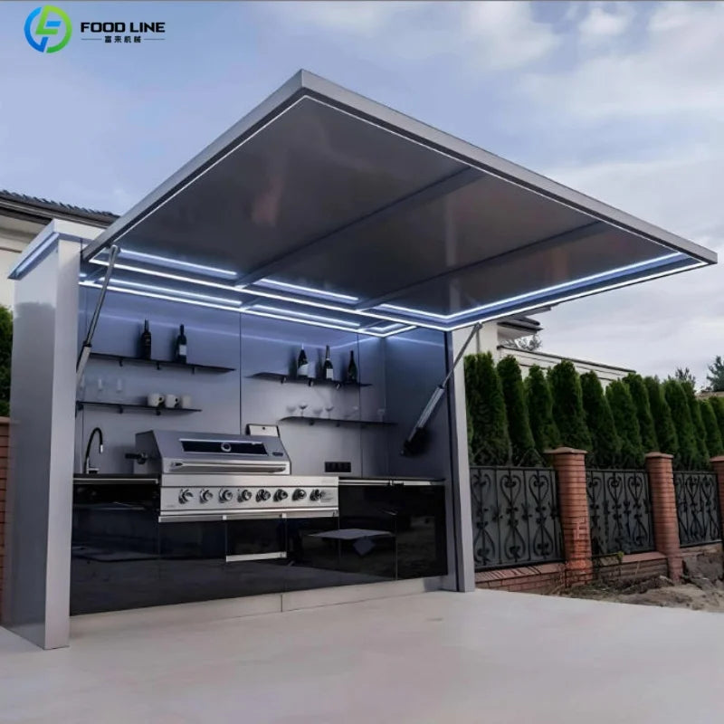 Outdoor kitchen shed, Weatherproof Modular Outdoor Kitchen with Barbecue and Sink for Garden Spaces