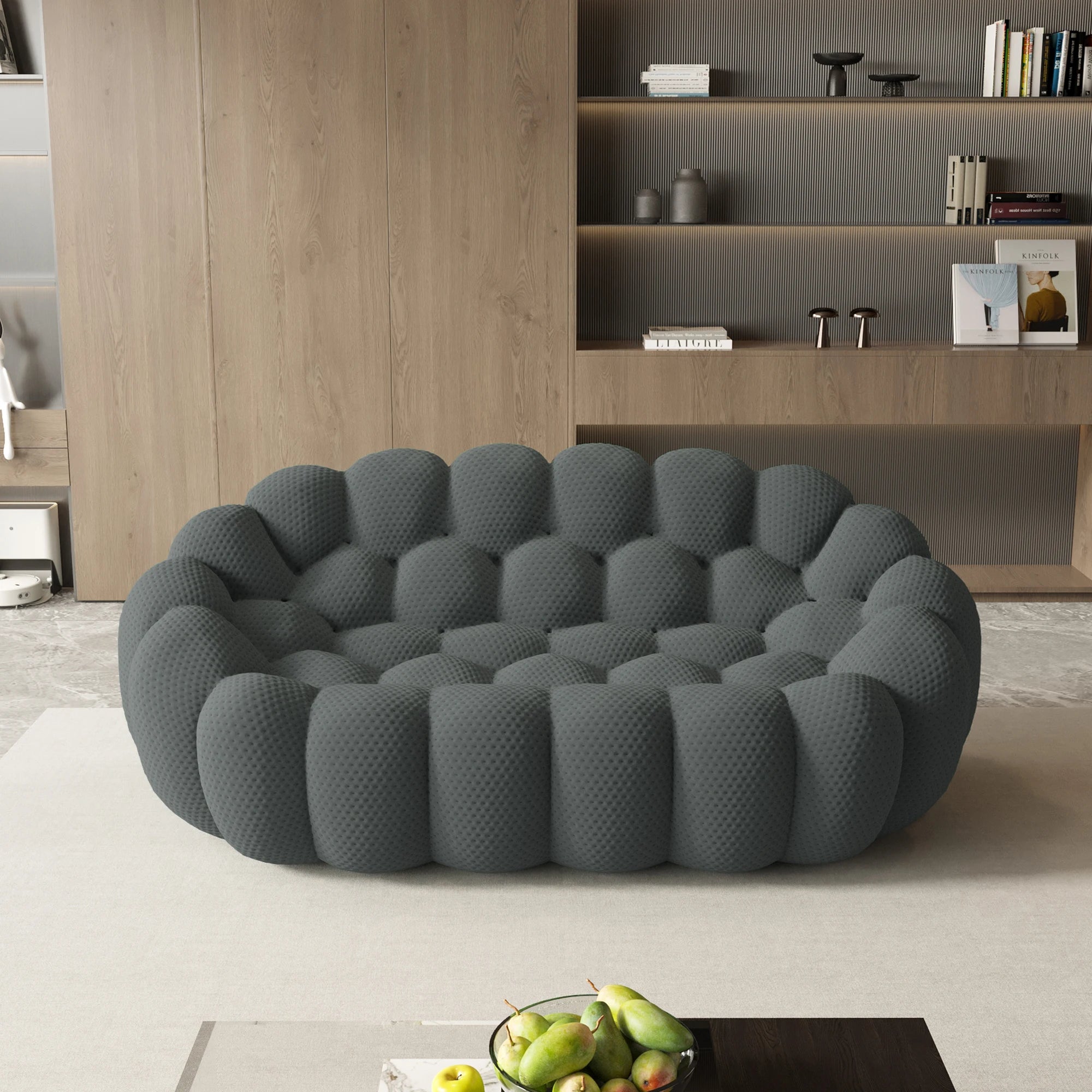 Sdorens 78'' Modern Curved Boneless Sofa Comfy 3D Knitted Fabric Loveseat Couch Football-Shaped.