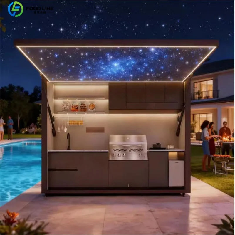 Outdoor kitchen shed, Weatherproof Modular Outdoor Kitchen with Barbecue and Sink for Garden Spaces