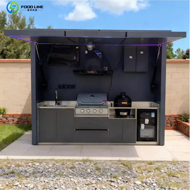 Outdoor kitchen shed, Weatherproof Modular Outdoor Kitchen with Barbecue and Sink for Garden Spaces
