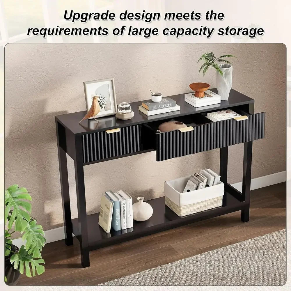 Stylish Wooden Sofa Table with Storage for Entryway, Hallway, and Living Room in Black