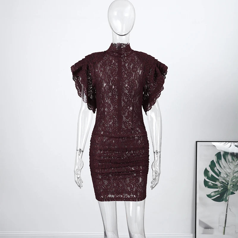 Fly Sleeve O-neck Evening Solid Dresses