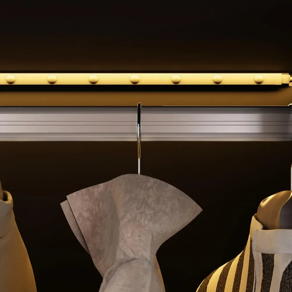 Wardrobe with LED Lights, 5-storey Bookshelf and 6 Glass Doors