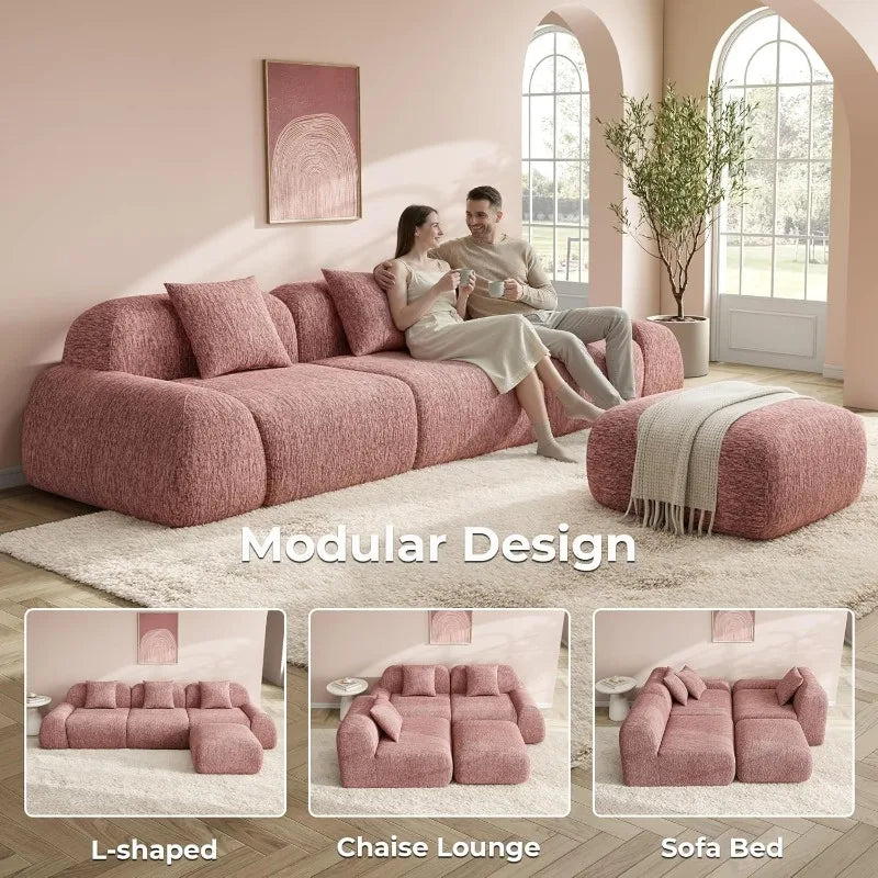 LIKIMIO LumiPebble Modular Sectional Sofa with Ottoman, 110" L-Shaped Boneless Couch for Living Room, Deep Seat