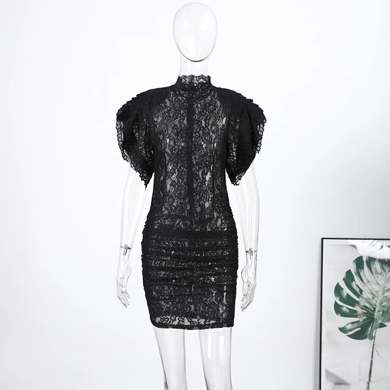 Fly Sleeve O-neck Evening Solid Dresses