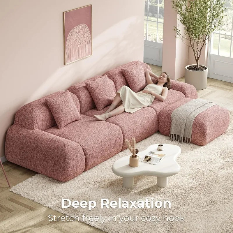 LIKIMIO LumiPebble Modular Sectional Sofa with Ottoman, 110" L-Shaped Boneless Couch for Living Room, Deep Seat