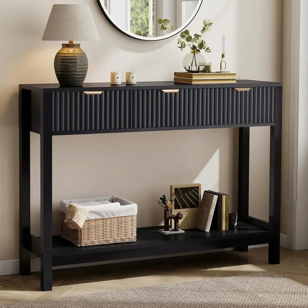 Stylish Wooden Sofa Table with Storage for Entryway, Hallway, and Living Room in Black