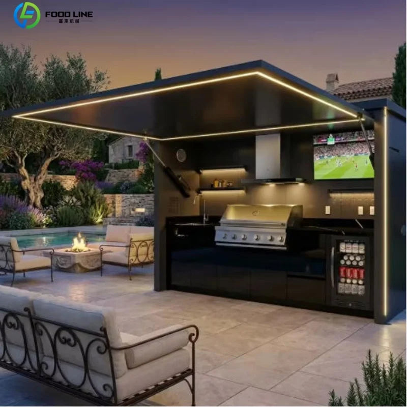 Outdoor kitchen shed, Weatherproof Modular Outdoor Kitchen with Barbecue and Sink for Garden Spaces