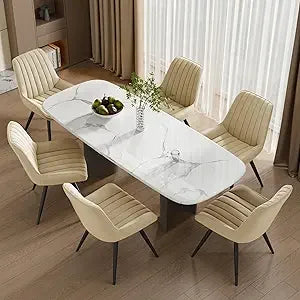 Mid Century Modern Dining Chairs Set of 6, Soft Cushion Upholstered Fabric Kitchen Chairs, Brown