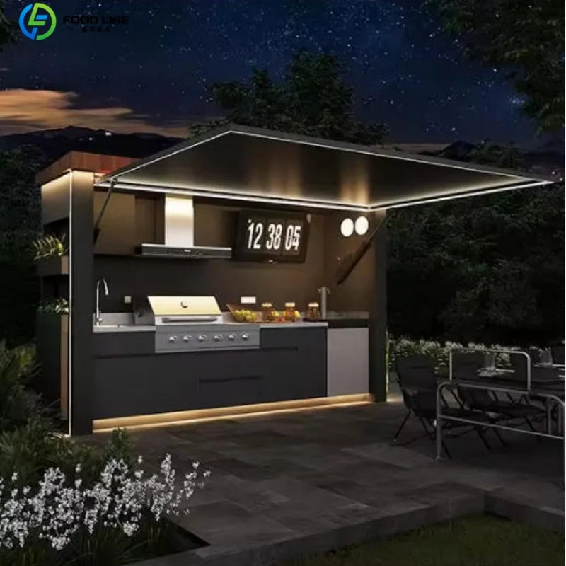 Outdoor kitchen shed, Weatherproof Modular Outdoor Kitchen with Barbecue and Sink for Garden Spaces