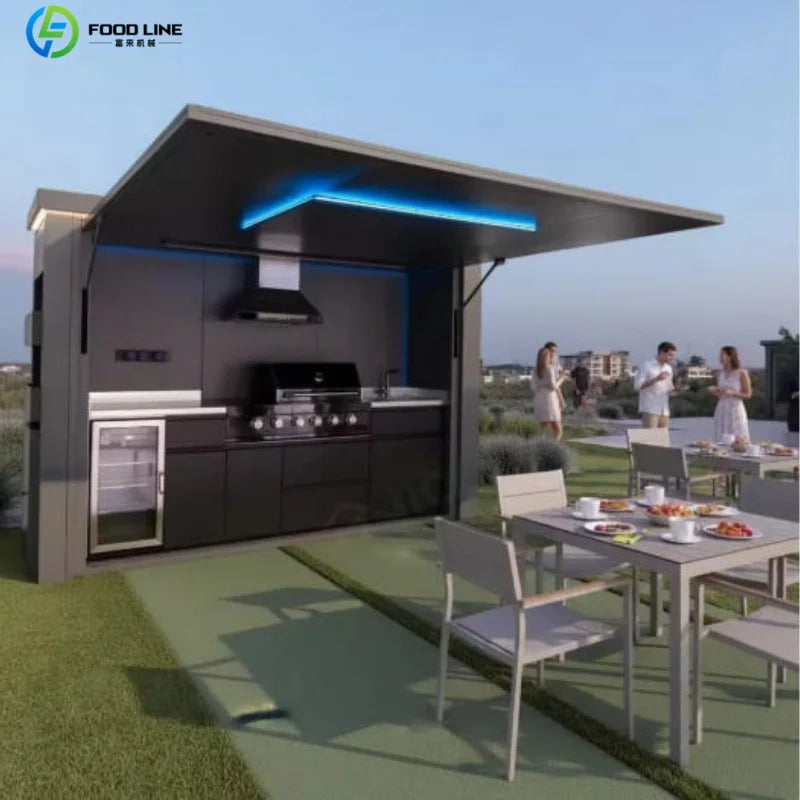 Outdoor kitchen shed, Weatherproof Modular Outdoor Kitchen with Barbecue and Sink for Garden Spaces