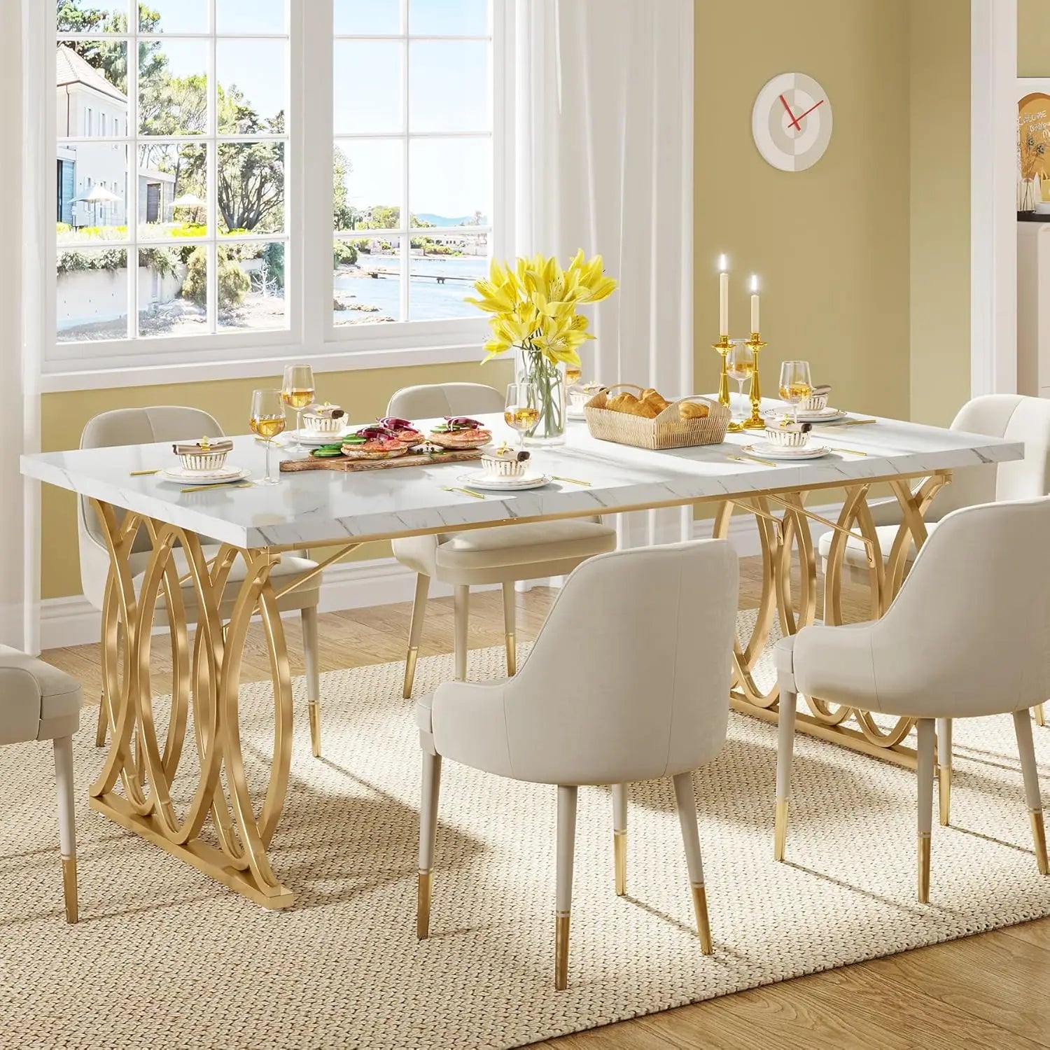 Modern Dining Table,Kitchen Table, Unique Rectangular Dinner Table