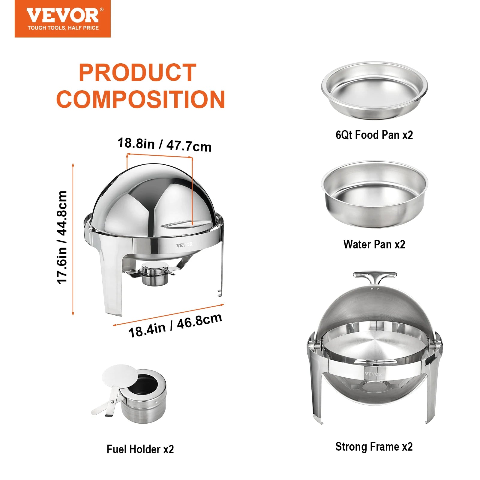 Top Chafing Dish Buffet Set 6 Qt 2 Pack Stainless Steel