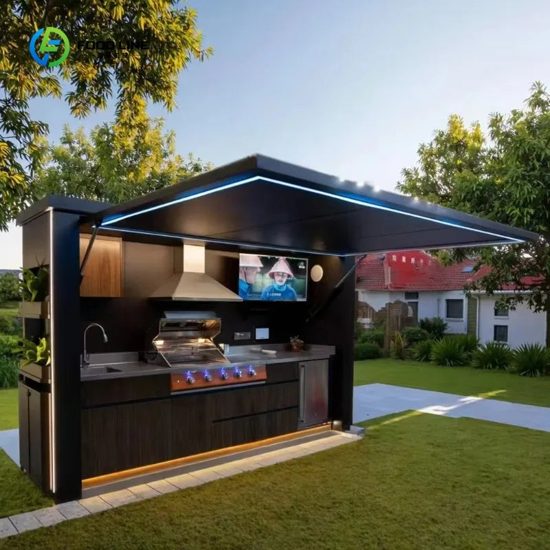 Outdoor kitchen shed, Weatherproof Modular Outdoor Kitchen with Barbecue and Sink for Garden Spaces