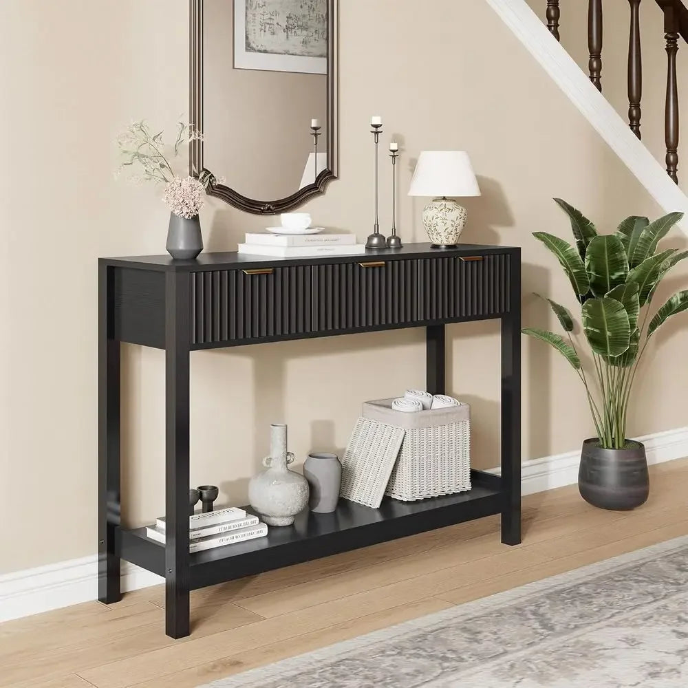 Stylish Wooden Sofa Table with Storage for Entryway, Hallway, and Living Room in Black