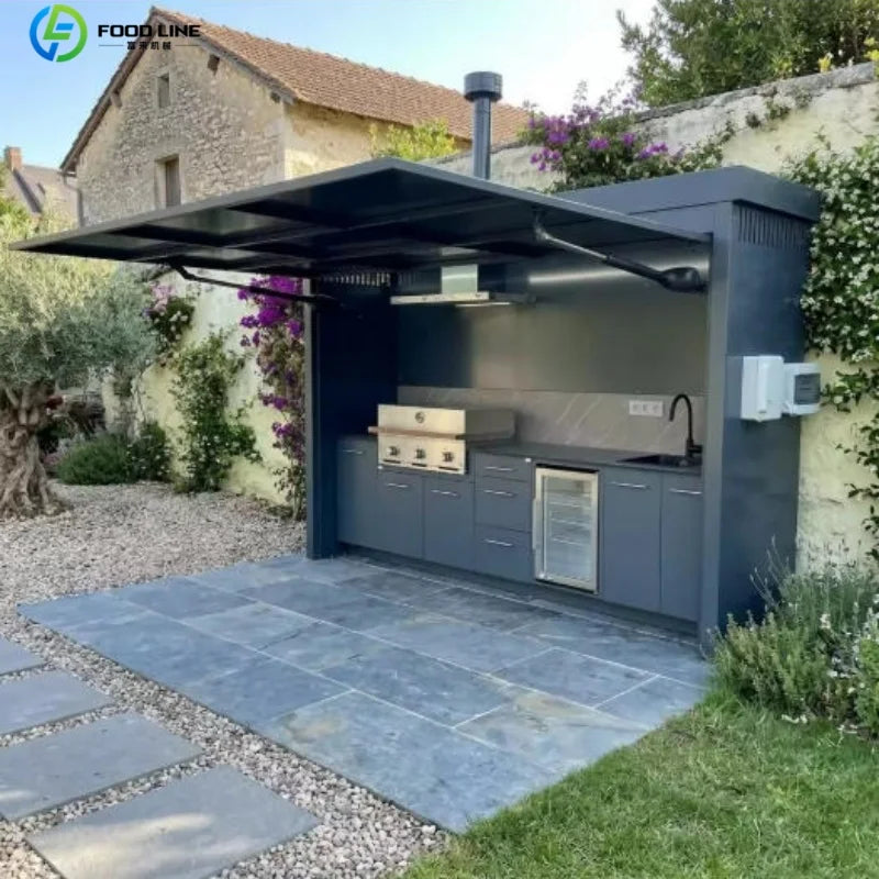Outdoor kitchen shed, Weatherproof Modular Outdoor Kitchen with Barbecue and Sink for Garden Spaces