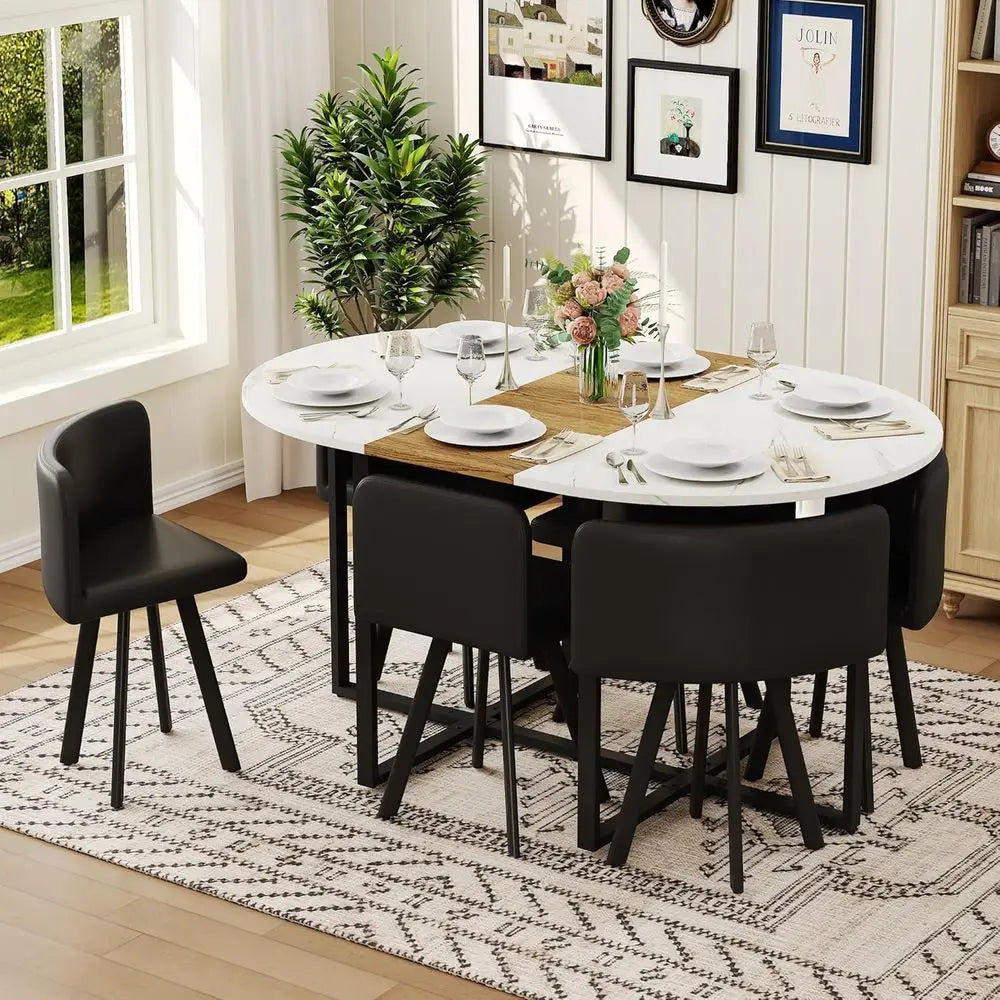 6-Seat Oval Dining Table Set with Cushioned Chairs