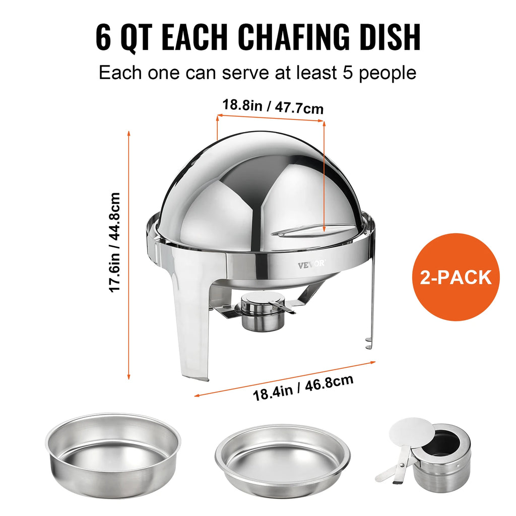 Top Chafing Dish Buffet Set 6 Qt 2 Pack Stainless Steel