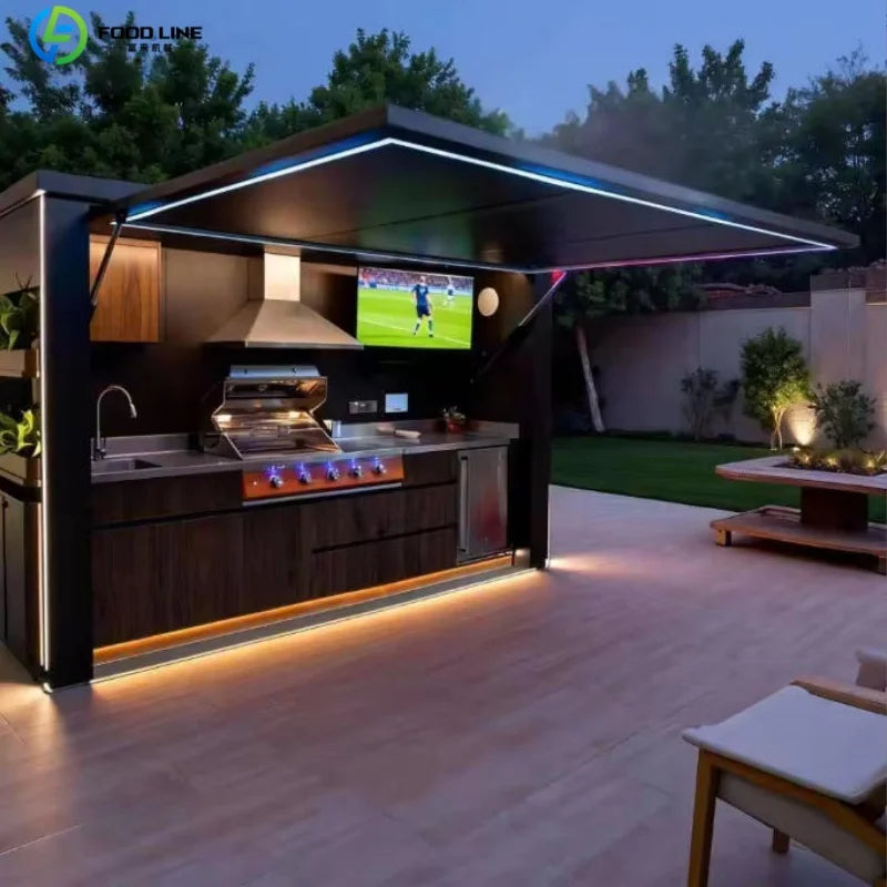 Outdoor kitchen shed, Weatherproof Modular Outdoor Kitchen with Barbecue and Sink for Garden Spaces