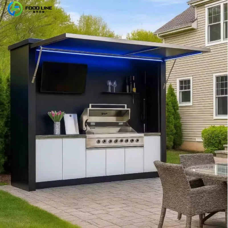 Outdoor kitchen shed, Weatherproof Modular Outdoor Kitchen with Barbecue and Sink for Garden Spaces