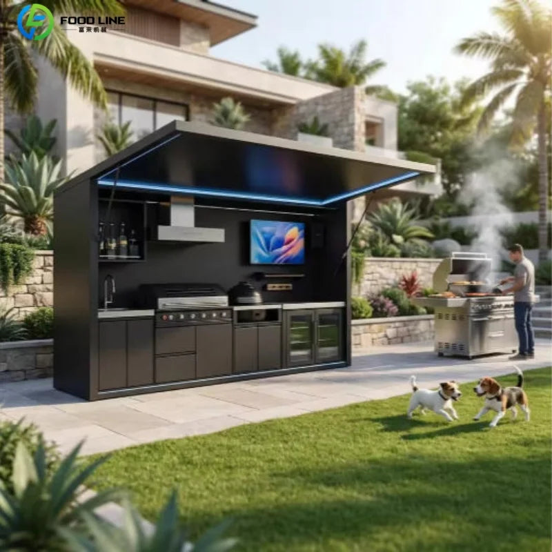 Outdoor kitchen shed, Weatherproof Modular Outdoor Kitchen with Barbecue and Sink for Garden Spaces