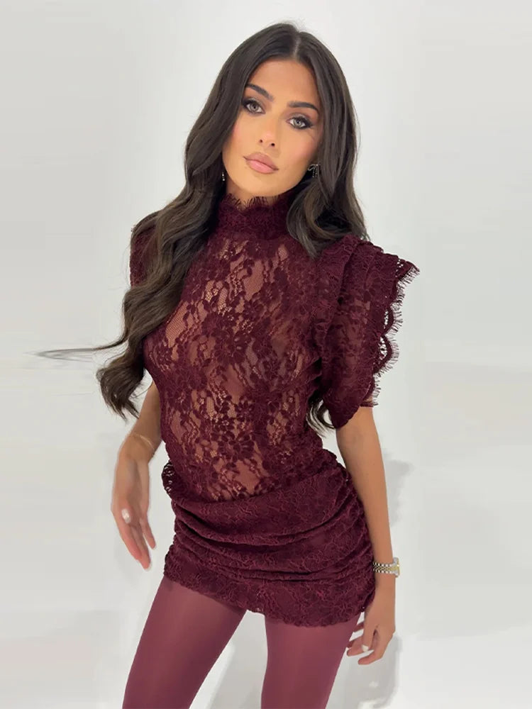 Fly Sleeve O-neck Evening Solid Dresses