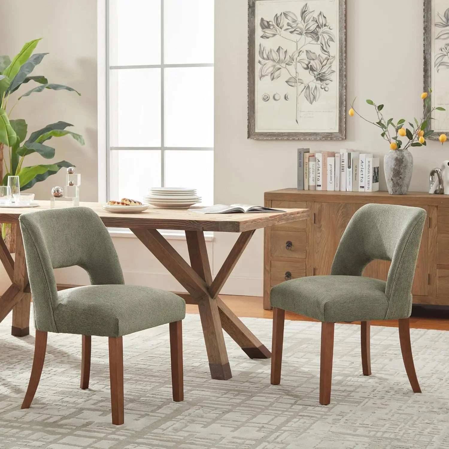 Wooden Upholstered Dining Chairs Set of 4