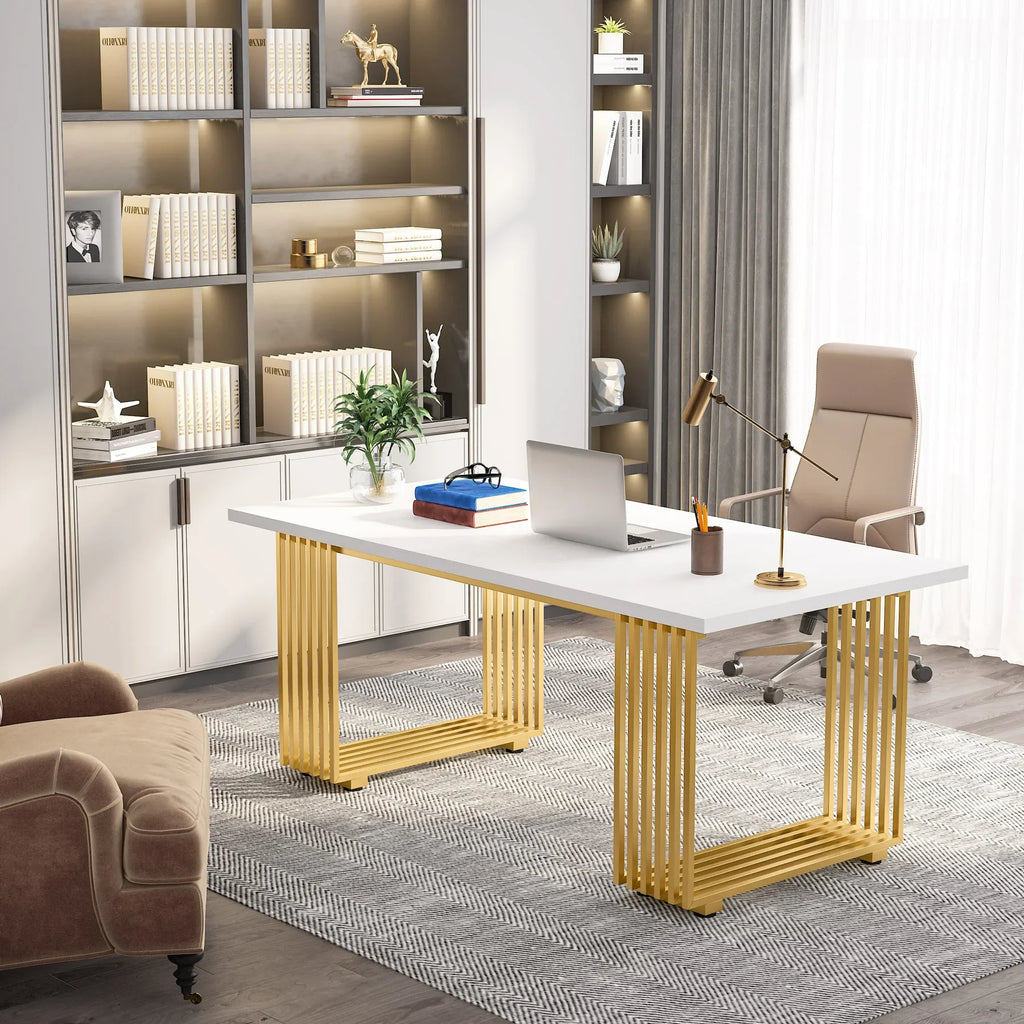 Tribesigns Modern Office Desk, 70.9" Wooden Computer Desk,Executive Desk with Gold Metal Legs, Large Workstation Home Office