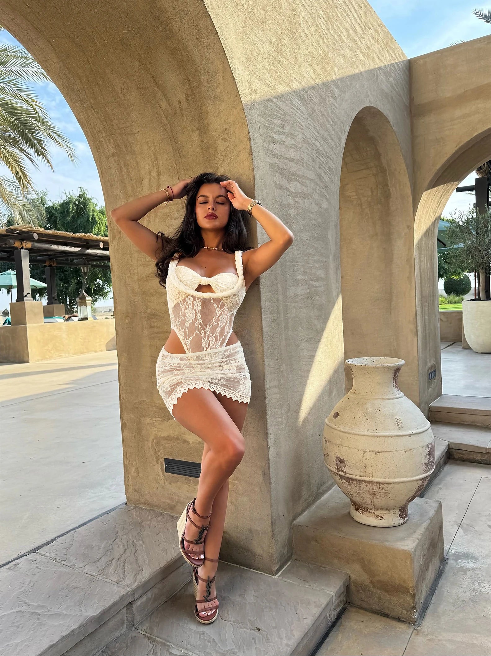 Buckle Off Shoulder Bikini With Skirt