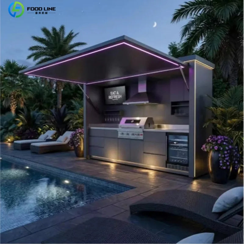 Outdoor kitchen shed, Weatherproof Modular Outdoor Kitchen with Barbecue and Sink for Garden Spaces