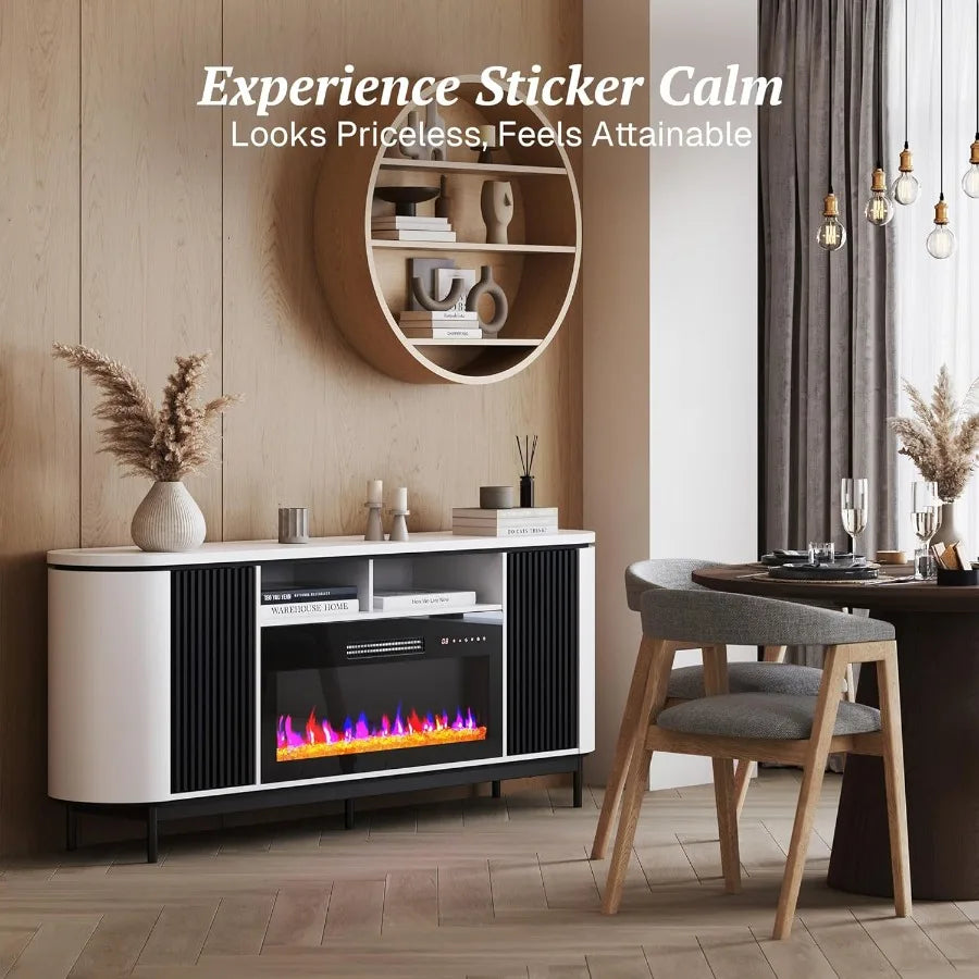 76-inch Curved Profile TV Stand with 36-inch Electric Fireplace