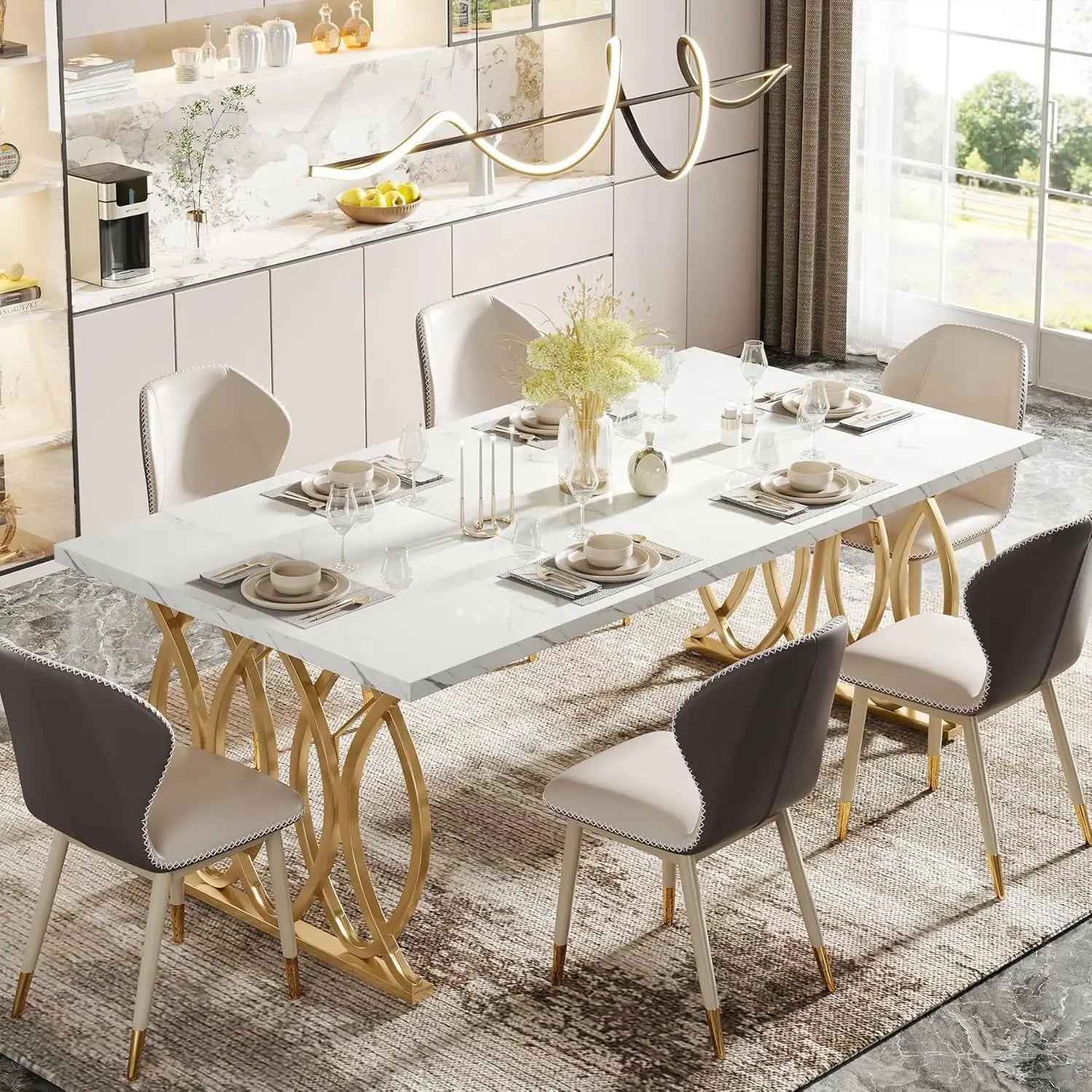 Modern Dining Table,Kitchen Table, Unique Rectangular Dinner Table