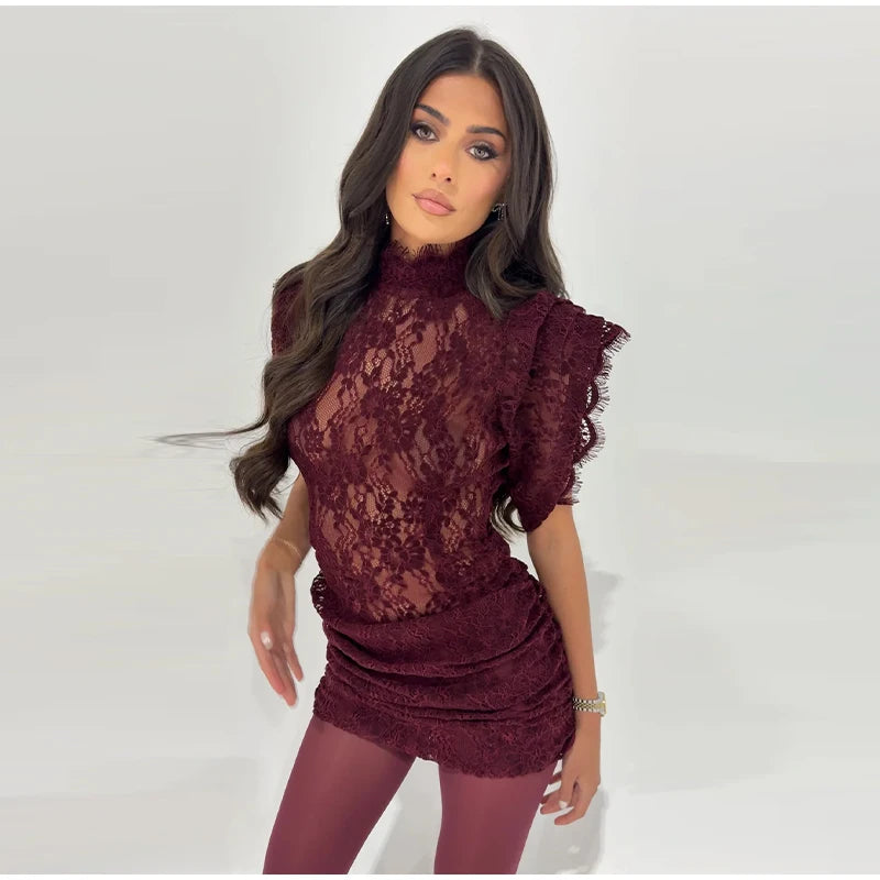 Fly Sleeve O-neck Evening Solid Dresses