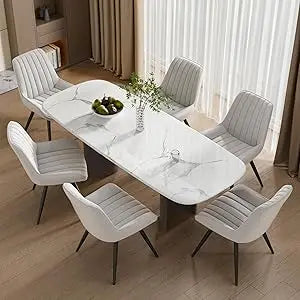 Mid Century Modern Dining Chairs Set of 6, Soft Cushion Upholstered Fabric Kitchen Chairs, Brown