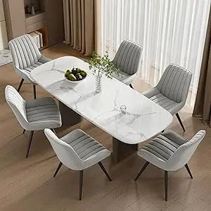 Mid Century Modern Dining Chairs Set of 6, Soft Cushion Upholstered Fabric Kitchen Chairs, Brown