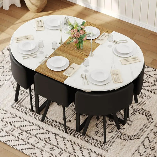 6-Seat Oval Dining Table Set with Cushioned Chairs