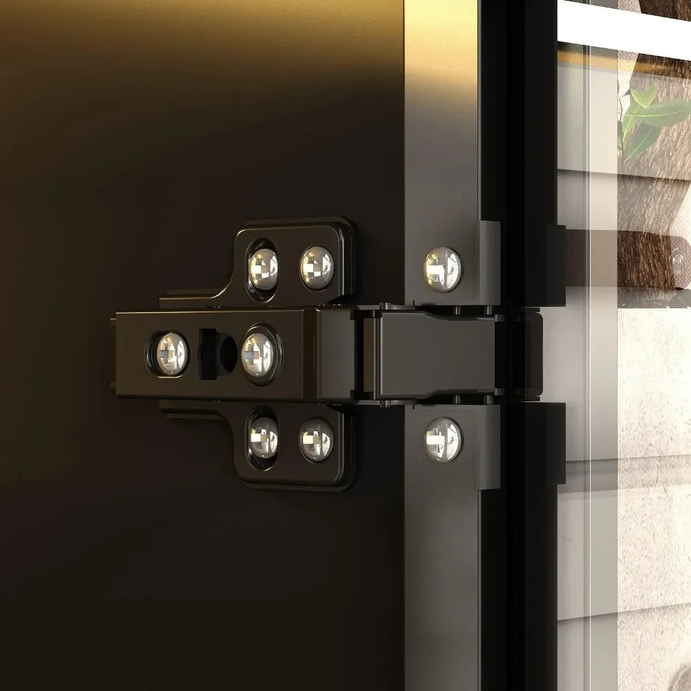 Wardrobe with LED Lights, 5-storey Bookshelf and 6 Glass Doors