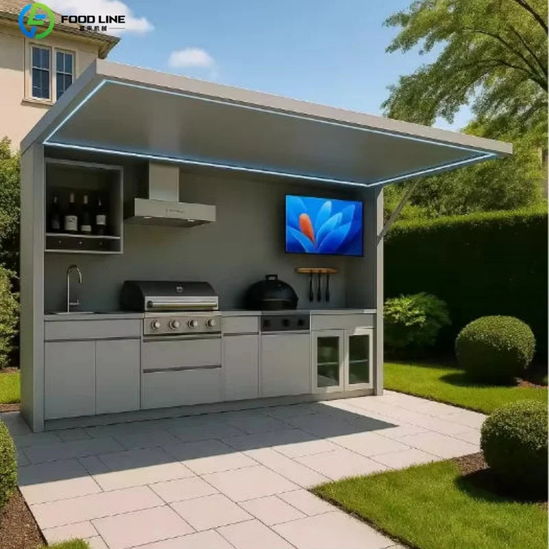 Outdoor kitchen shed, Weatherproof Modular Outdoor Kitchen with Barbecue and Sink for Garden Spaces