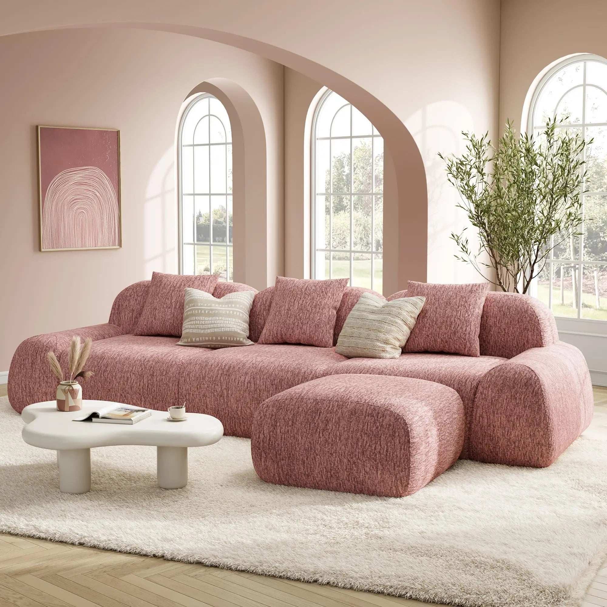LIKIMIO LumiPebble Modular Sectional Sofa with Ottoman, 110" L-Shaped Boneless Couch for Living Room, Deep Seat