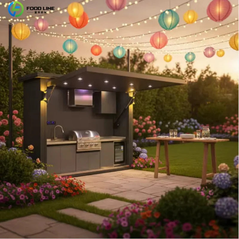 Outdoor kitchen shed, Weatherproof Modular Outdoor Kitchen with Barbecue and Sink for Garden Spaces